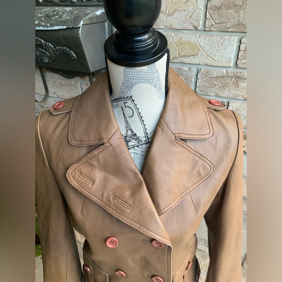 Vintage RUDSAK Leather Brown Button Up Women’s Double Breasted Jacket SZ Medium - Picture 12 of 15